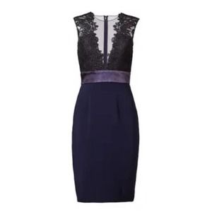 Theia Deep Midnight Sheath Lace Dress sleeveless 4
